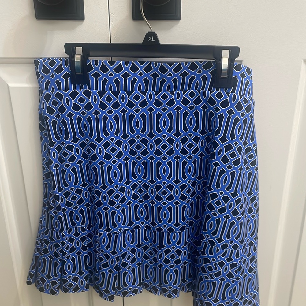 Lulu-B Royal Blue & White Geometric Flared Skort